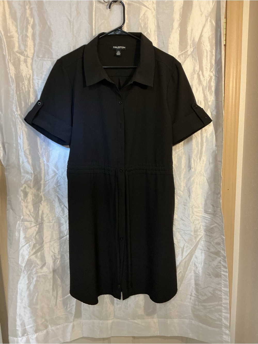 Halston Heritage Black Button-Front Midi Shirt Dress